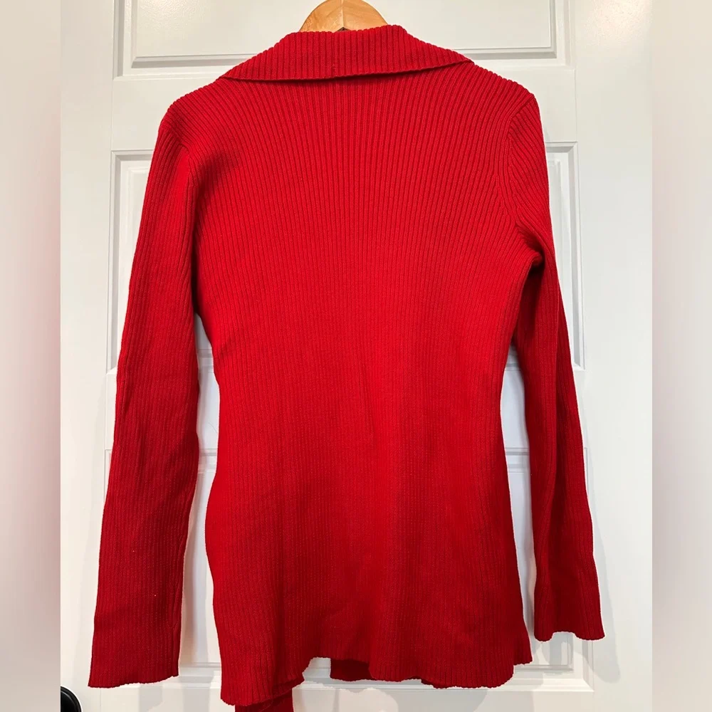 Ralph Lauren Red Cardigan with Dramatic Collar - Picture 2 of 8